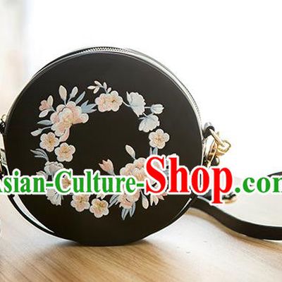 Traditional Chinese Ancient Hanfu Accessories Black Bags, Asian China Han Dynasty Princess Embroidered Handbag