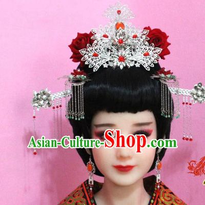 Traditional Handmade Chinese Hair Accessories Palace Lady Tassel Phoenix Coronet Complete Set, Xiuhe Suit Hair Jewellery Hairpins for Women