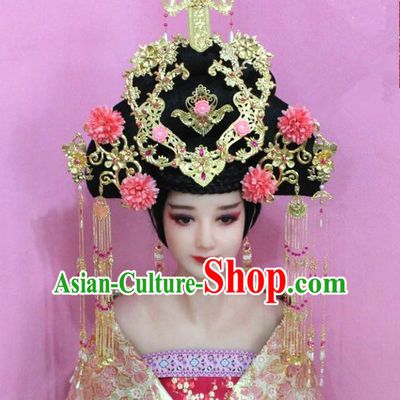 Traditional Handmade Chinese Hair Accessories Palace Lady Empress Phoenix Coronet Complete Set, Xiuhe Suit Tassel Step Shake Hairpins for Women