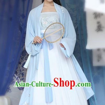 Traditional Chinese Ancient Hanfu Princess Costume Blue Embroidered Cloak, Asian China Song Dynasty Palace Lady Cardigan Clothing for Women