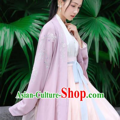 Traditional Chinese Ancient Hanfu Princess Costume Purple Embroidered Cloak, Asian China Song Dynasty Palace Lady Cardigan Clothing for Women