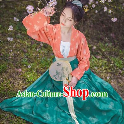 Traditional Chinese Ancient Hanfu Princess Costume Embroidered Green Slip Skirt, Asian China Tang Dynasty Palace Lady Clothing for Women