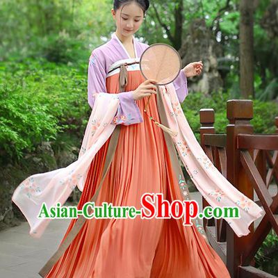 Traditional Chinese Ancient Hanfu Princess Costume Embroidered Red Slip Skirt, Asian China Tang Dynasty Palace Lady Clothing for Women