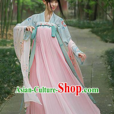 Traditional Chinese Ancient Hanfu Princess Costume Embroidered Pink Slip Skirt, Asian China Tang Dynasty Palace Lady Clothing for Women