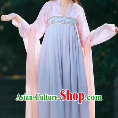 Traditional Chinese Ancient Palace Lady Costume, Asian China Tang Dynasty Royal Princess Embroidered Blue Slip Skirts for Women