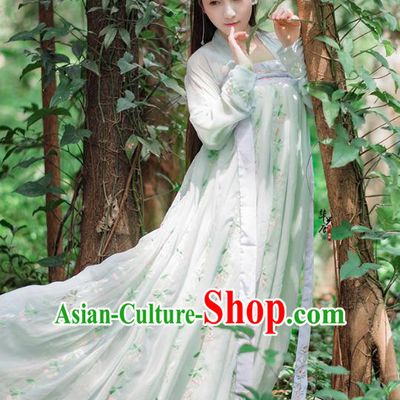 Traditional Chinese Ancient Palace Lady Costume, Asian China Tang Dynasty Princess Embroidered Green Dress Clothing for Women