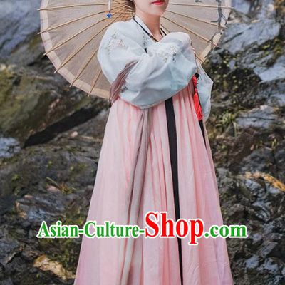 Traditional Chinese Ancient Palace Lady Costume, Asian China Tang Dynasty Princess Embroidered Pink Dress Clothing for Women