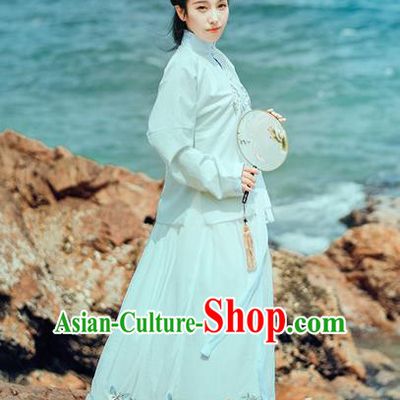 Traditional Chinese Ancient Palace Lady Costume, Asian China Ming Dynasty Princess Embroidered Blouse and Slip Skirts for Women