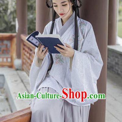 Traditional Chinese Ancient Palace Lady Costume, Asian China Ming Dynasty Princess Embroidered Purple Blouse and Slip Skirts for Women