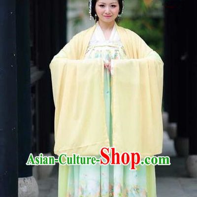 Traditional Chinese Ancient Palace Lady Costume, Asian China Tang Dynasty Princess Embroidered Wide Sleeve Yellow Cardigan for Women