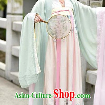 Traditional Chinese Ancient Palace Lady Costume, Asian China Tang Dynasty Princess Embroidered Wide Sleeve Light Green Cardigan for Women