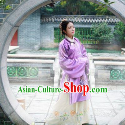 Traditional Chinese Ancient Palace Lady Costume, Asian China Ming Dynasty Princess Embroidered Purple Blouse for Women