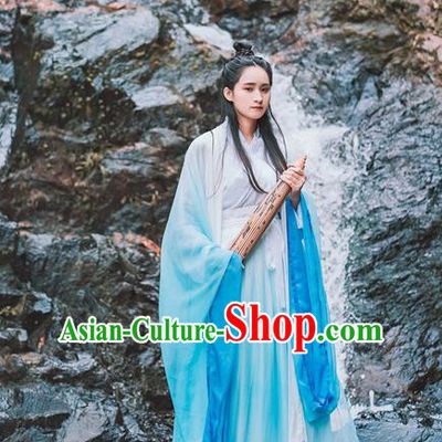 Traditional Chinese Ancient Palace Lady Costume, Asian China Jin Dynasty Princess Blue Dress for Women
