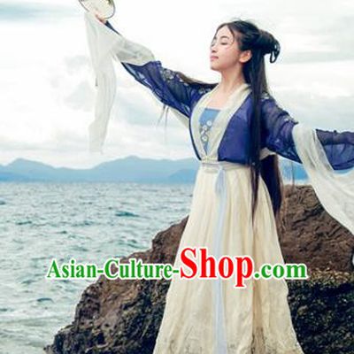 Traditional Chinese Ancient Palace Lady Costume, Asian China Song Dynasty Princess Embroidered Blue Blouse and Skirts for Women