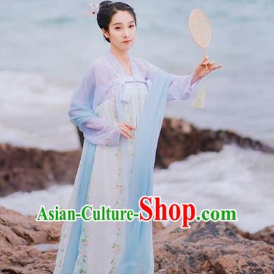 Traditional Chinese Ancient Palace Lady Costume, Asian China Tang Dynasty Princess Embroidered Blouse and Skirts for Women