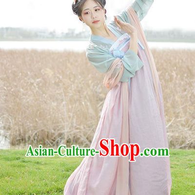 Traditional Chinese Ancient Palace Lady Costume, Asian China Tang Dynasty Imperial Concubine Pink Dress Clothing for Women