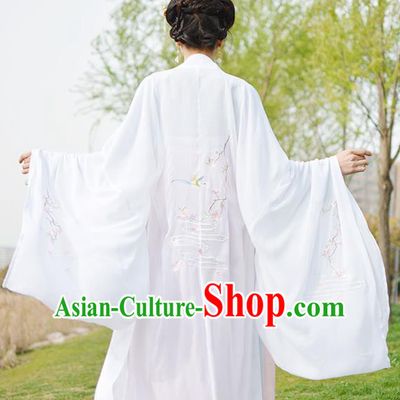 Traditional Chinese Ancient Palace Lady Costume White Cardigan, Asian China Tang Dynasty Imperial Concubine Embroidered Clothing for Women