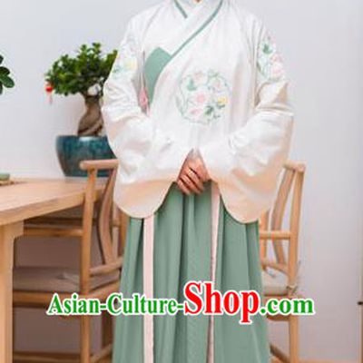 Traditional Chinese Ancient Palace Lady Costume, Asian China Ming Dynasty Imperial Concubine Embroidered White Blouse and Skirt Clothing for Women