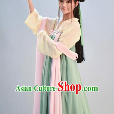 Traditional Chinese Ancient Young Lady Costume, Asian China Tang Dynasty Imperial Princess Embroidered Green Slip Skirt for Women