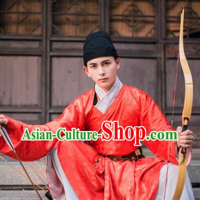 Traditional Chinese Ancient Costume, Asian China Ming Dynasty Swordsman Red Clothing for Men