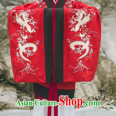 Traditional Chinese Ancient Hanfu Princess Costume Red Curve Bottom, Asian China Han Dynasty Palace Lady Embroidered Wedding Clothing for Women