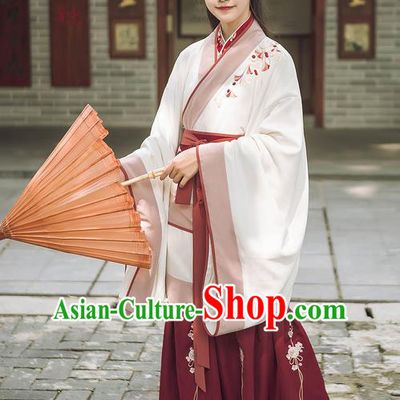 Traditional Chinese Ancient Hanfu Princess Costume White Curve Bottom, Asian China Han Dynasty Palace Lady Embroidered Ginkgo Dress for Women