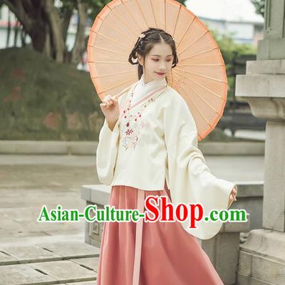 Traditional Chinese Ancient Hanfu Princess Costume Complete Set, Asian China Ming Dynasty Palace Lady Embroidered Clothing for Women
