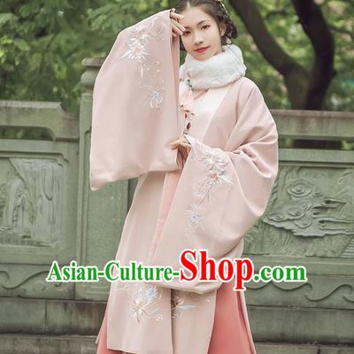 Traditional Chinese Ancient Hanfu Princess Costume Pink Cloak, Asian China Ming Dynasty Palace Lady Embroidered Cardigan Clothing for Women
