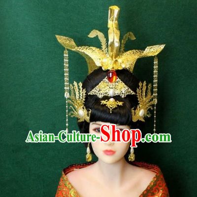 Traditional Handmade Chinese Hair Accessories Empress Wedding Tassel Phoenix Coronet Complete Set, Han Dynasty Princess Hairpins Headwear for Women
