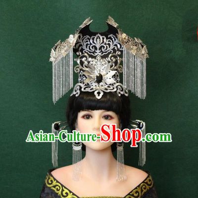 Traditional Handmade Chinese Hair Accessories Empress Tassel Phoenix Coronet Complete Set, Han Dynasty Princess Step Shake Hairpins for Women