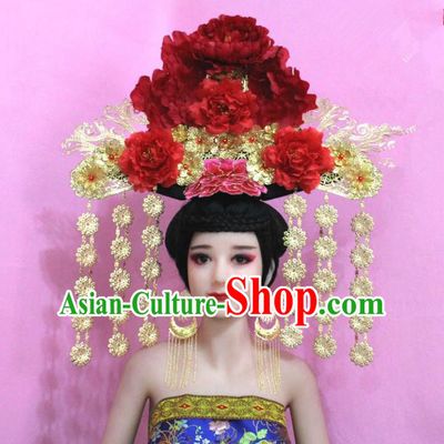 Traditional Handmade Chinese Hair Accessories Qing Dynasty Empress Banners Luxury Peony Headwear, Manchu Imperial Concubine Hairpins for Women