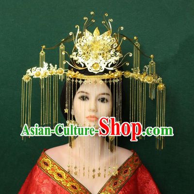 Traditional Handmade Chinese Hair Accessories Tang Dynasty Empress Tassel Phoenix Coronet Hairpins Complete Set, China Step Shake Headwear for Women