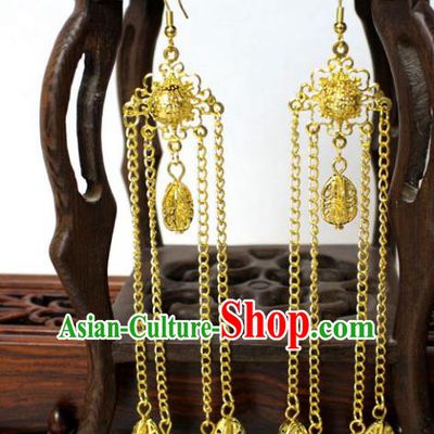 Traditional Handmade Chinese Accessories Tang Dynasty Empress Tassel Golden Earrings for Women