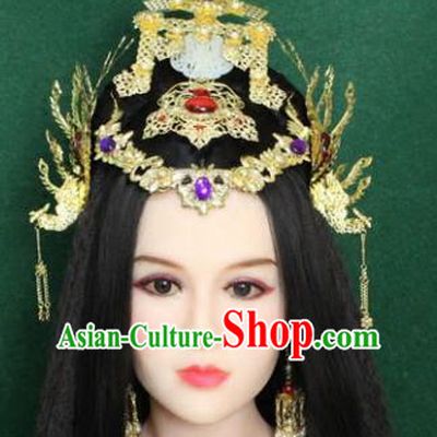 Traditional Handmade Chinese Hair Accessories Empress Headpiece, Han Dynasty Princess Phoenix Hairpins Headwear for Women