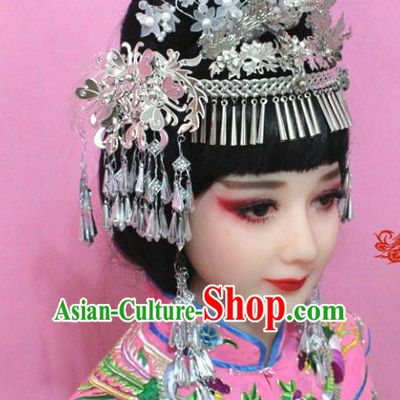 Traditional Handmade Chinese Hair Accessories Palace Lady Empress Phoenix Hairpin Complete Set, Xiuhe Suit Tassel Step Shake Hairpins for Women