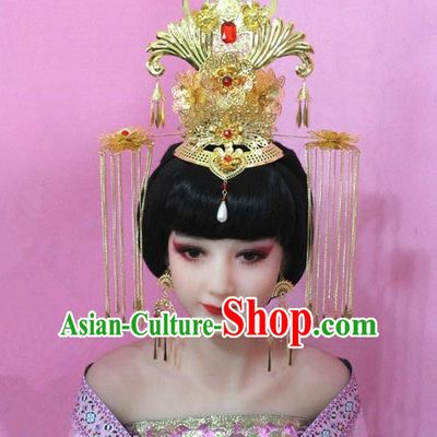 Traditional Handmade Chinese Hair Accessories Tang Dynasty Empress Phoenix Coronet Tassel Step Shake Hairpins for Women