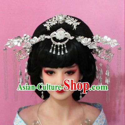 Traditional Handmade Chinese Hair Accessories Palace Lady Empress Hair Stick, Xiuhe Suit Tassel Step Shake Hairpins Complete Set for Women