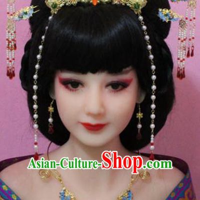 Traditional Handmade Chinese Hair Accessories Empress Blueing Phoenix Step Shake, China Tang Dynasty Hairpins Complete Set for Women