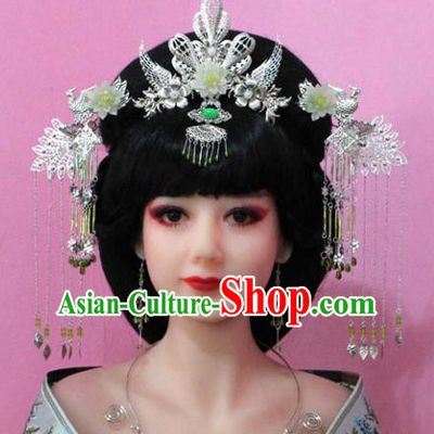 Traditional Handmade Chinese Hair Accessories Empress Lotus Phoenix Coronet, China Tang Dynasty Princess Hairpins Complete Set for Women