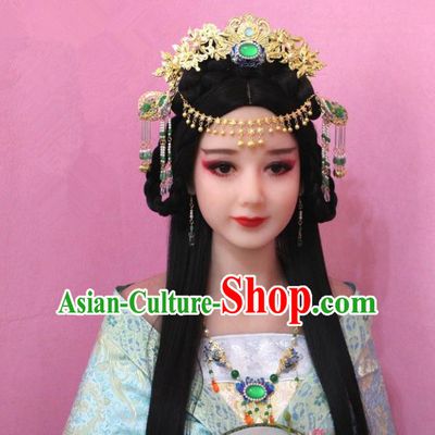 Traditional Handmade Chinese Hair Accessories Princess Phoenix Coronet, China Tang Dynasty Tassel Forehead Ornament Hairpins Complete Set for Women