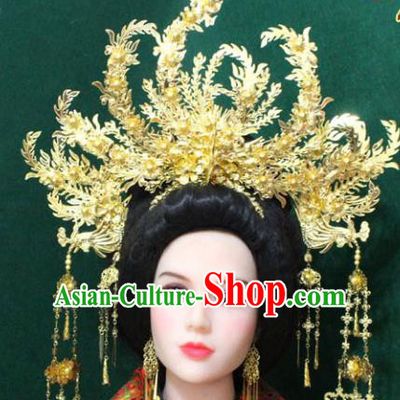 Traditional Handmade Chinese Hair Accessories Empress Phoenix Coronet, China Tang Dynasty Phoenix Tassel Hairpins for Women