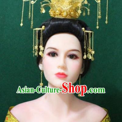 Traditional Handmade Chinese Hair Accessories Tang Dynasty Lotus Phoenix Coronet Royal Queen Hairpins Complete Set for Women