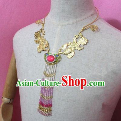 Traditional Handmade Chinese Jewelry Accessories Princess Phoenix Necklace, China Tang Dynasty Empress Tassel Necklet for Women