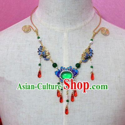 Traditional Handmade Chinese Jewelry Accessories Princess Cloisonne Necklace, China Tang Dynasty Empress Tassel Necklet for Women