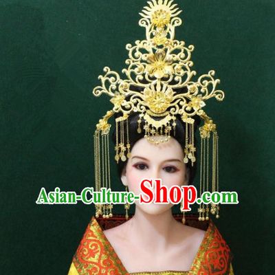 Traditional Handmade Chinese Hair Accessories Hanfu Empress Phoenix Coronet, Royal Princess Tassel Hairpins Complete Set for Women