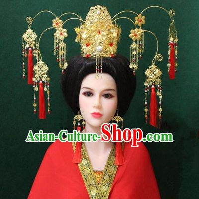 Traditional Handmade Chinese Hair Accessories Hanfu Empress Phoenix Coronet, Tang Dynasty Tassel Hairpins Headwear for Women