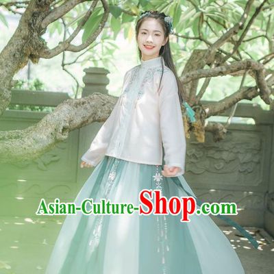 Traditional Chinese Ancient Hanfu Costumes, Asian China Ming Dynasty Princess Embroidery Blouse and Skirts Complete Set for Women
