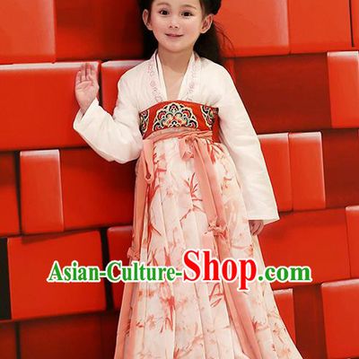 Asian China Tang Dynasty Hanfu Costume, Traditional Chinese Princess Red Dress Clothing for Kids