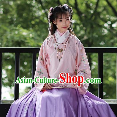 Traditional Chinese Ancient Hanfu Costume Embroidered Pink Blouse, Asian China Ming Dynasty Palace Lady Clothing for Women