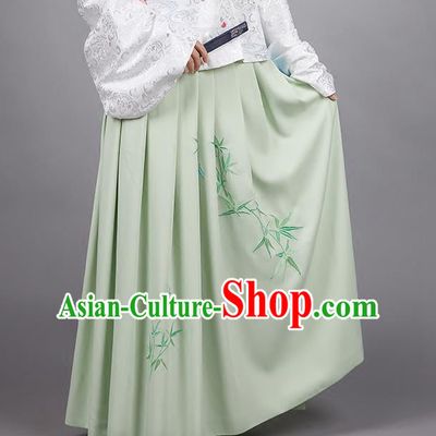 Asian Chinese Ming Dynasty Imperial Princess Costume, Ancient China Palace Lady Embroidered Bamboo Green Skirt for Women